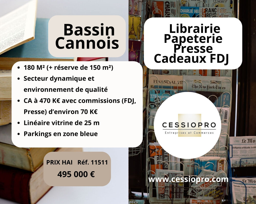   A vendre Librairie-Papeterie-Presse-Cadeaux FDJ -180 m2 BASSIN CANNOIS 