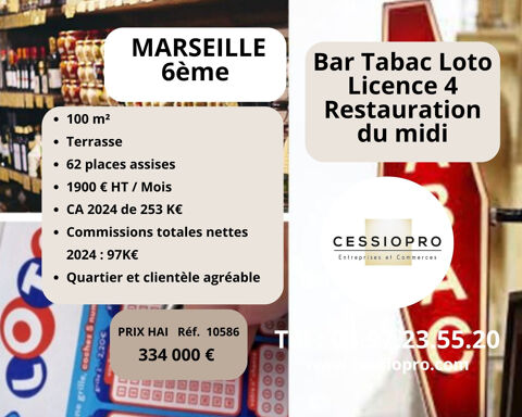 Bar Tabac Loto Licence 4 Restaurant du midi, avec Terrasse, Marseille 6e 334000 13006 Marseille