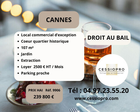 CANNES : LOCAL COMMERCIAL ATYPIQUE A VENDRE EQUIPE D'UNE EXTRACTION PROFESSIONNELLE ! 239800 06400 Cannes