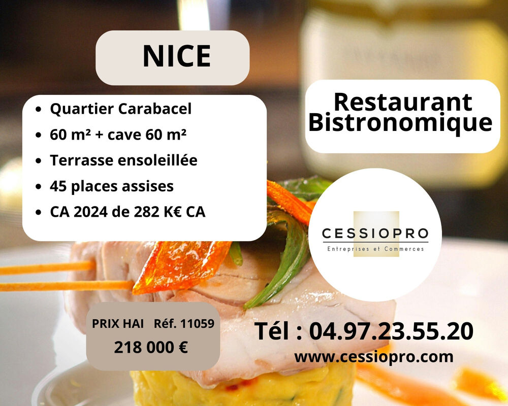   À Vendre : Restaurant bistronomique en angle avec terrasse   Quartier Carabacel, Nice 