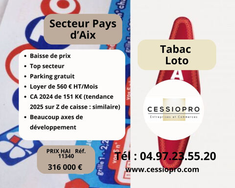 Baisse de prix, pour ce tr&egrave;s beau Tabac Loto Bimbeloteries, Refait &agrave; neuf, Top Secteur, Pays d'Aix�. 316000 13100 Aix en provence