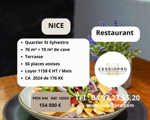 Restaurant traditionnel avec CA en forte croissance à Nice 154000 06100 Nice