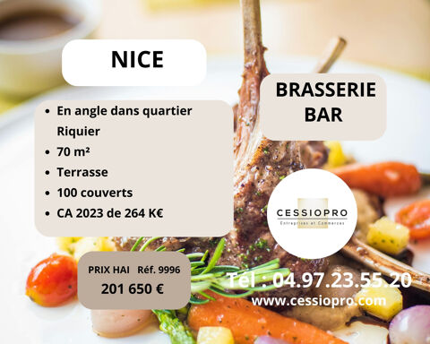 Brasserie Bar en angle dans quartier Riquier &agrave; Nice 201650 06300 Nice