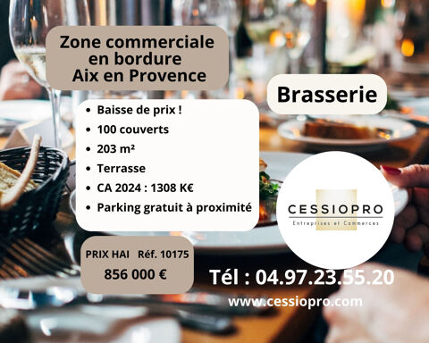 BAISSE DE PRIX !!! BRASSERIE À HAUT DÉBIT DANS UNE ZONE COMMERCIALE EN BORDURE D'AIX EN PROVENCE DERNIER C.A D 856000 13480 Cabries
