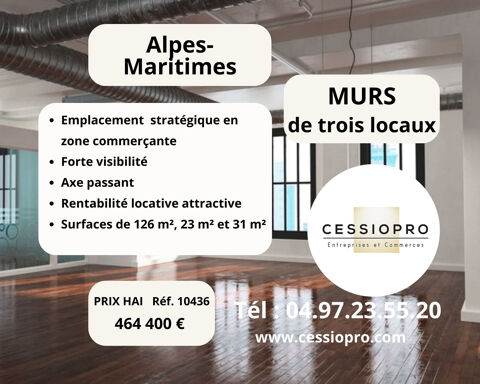 VENTE MURS DE TROIS LOCAUX DANS LE 06 (LES ALPES-MARITIMES) POUR 464 400 euros FAI 464400 06220 Vallauris