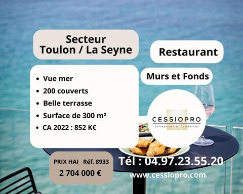 A VENDRE MURS ET FONDS - COUP DE CUR GARANTI POUR CE CHALEUREUX RESTAURANT TRADITIONNEL DANS UN CADRE IDYLLIQ 2704000 83000 Toulon