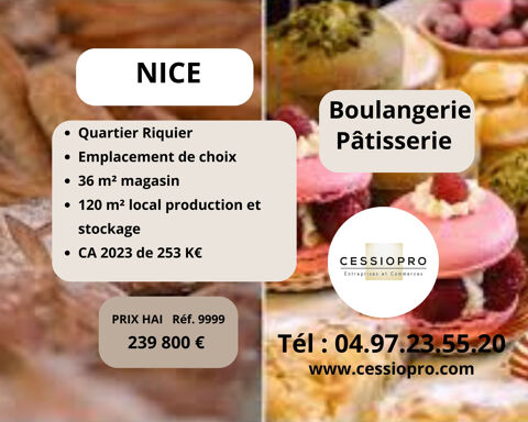 Boulangerie avec emplacement de choix, flux pi&eacute;tons constant Nice Riquier 239800 06300 Nice