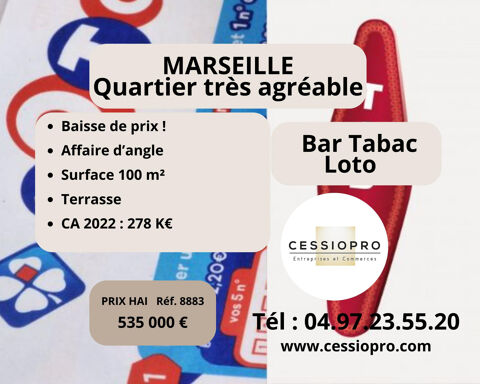 Grand Bar Tabac Loto Snacking avec Terrasse dans quartier très agréable de Marseille Baisse de Prix !!! 535000 13013 Marseille