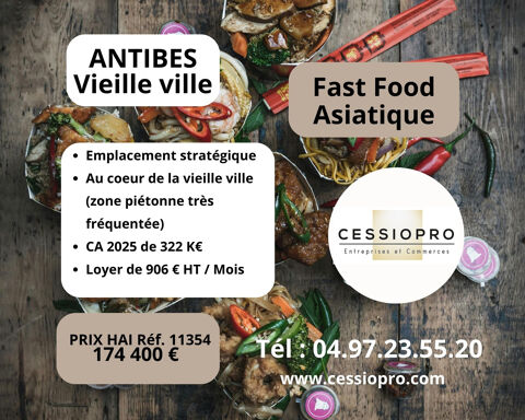 Antibes, Fast Food asiatique, bon CA, excellente r&eacute;putation, zone pi&eacute;tonne. 174400 06600 Antibes