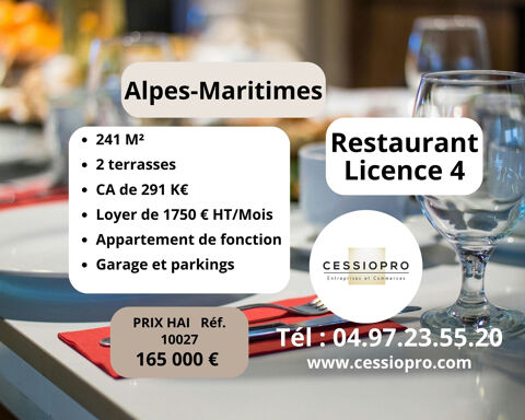 06   COLLINES NIÇOISES RESTAURANT LICENCE 4 AVEC APPARTEMENT DE FONCTION 165000 06200 Nice