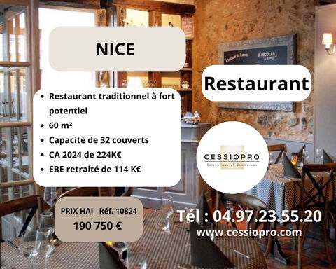 Restaurant traditionnel &agrave; fort potentiel de d&eacute;veloppement  Emplacement strat&eacute;gique en centre-ville de Nice 190750 06000 Nice