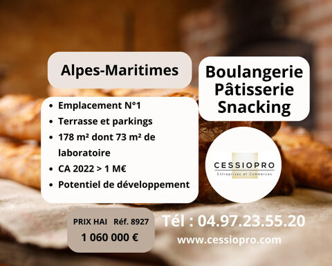 ALPES MARITIMES - BOULANGERIE PÂTISSERIE SNACKING AVEC TERRASSE ET PARKING  CA > 1 000 000  1060000 06600 Antibes