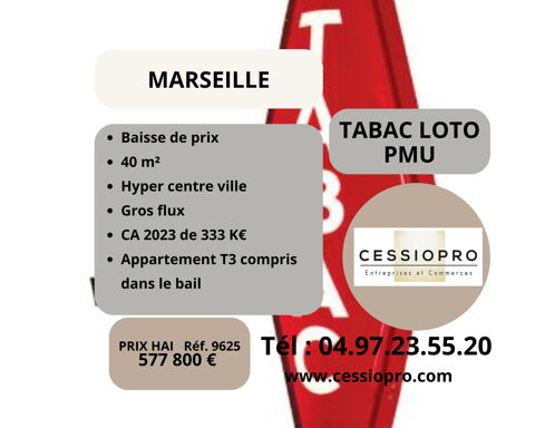 Baisse de Prix ! Tabac Loto PMU + Appartement T3 compris dans le Bail / Hyper centre de Marseille. Top rentabi 577800 13001 Marseille