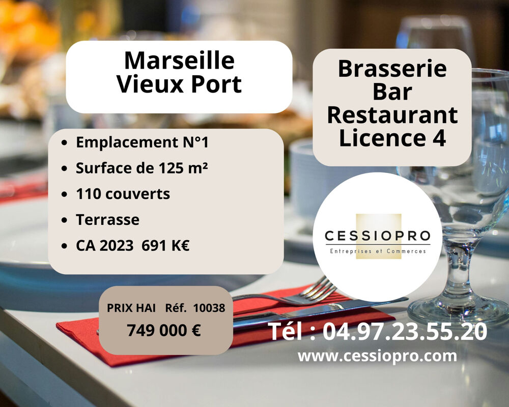   Brasserie Bar, restaurant licence 4 sur le vieux port de Marseille. Emplacement num�ro 1. Terrasse 