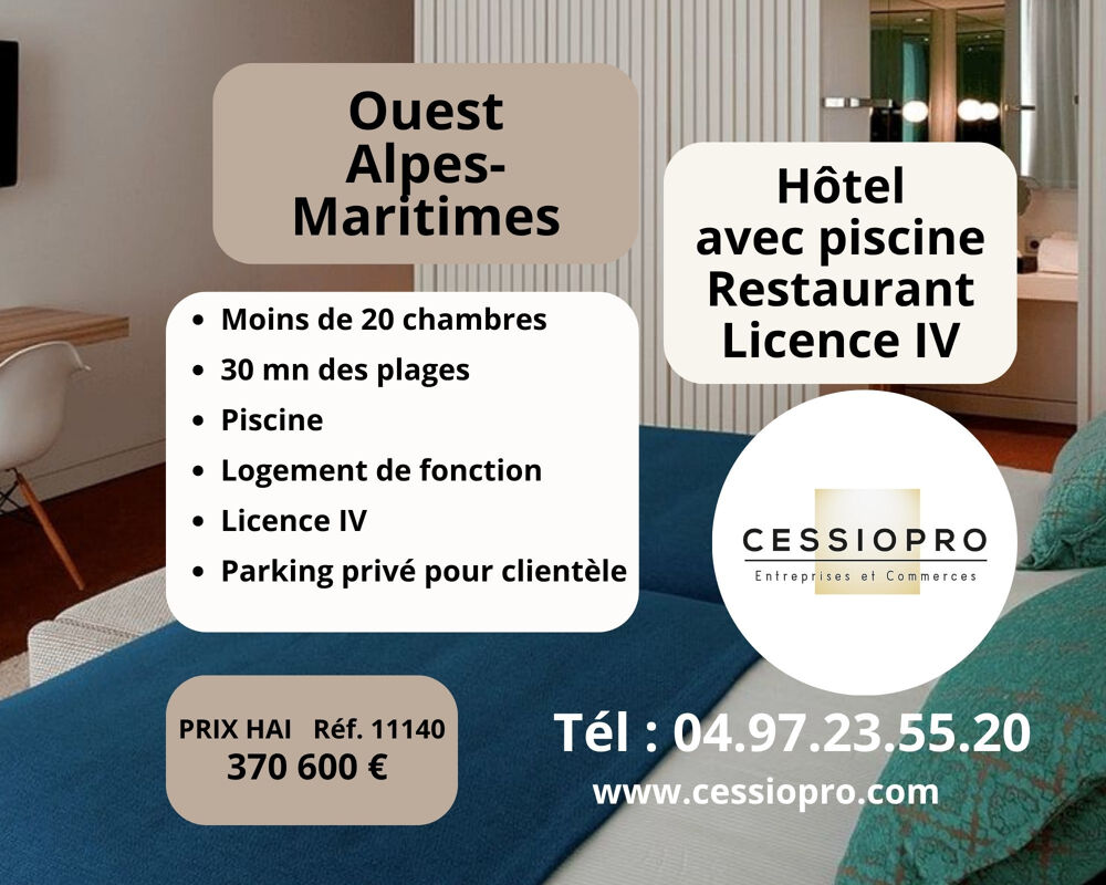   À Vendre   Hôtel-Restaurant avec Piscine   Moins de 20 chambres   Ouest Alpes-Maritimes 