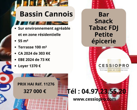 Bar (licence 3) Snack Tabac FDJ Presse Petite &eacute;picerie de d&eacute;pannage Bassin Cannois 327000 06400 Cannes