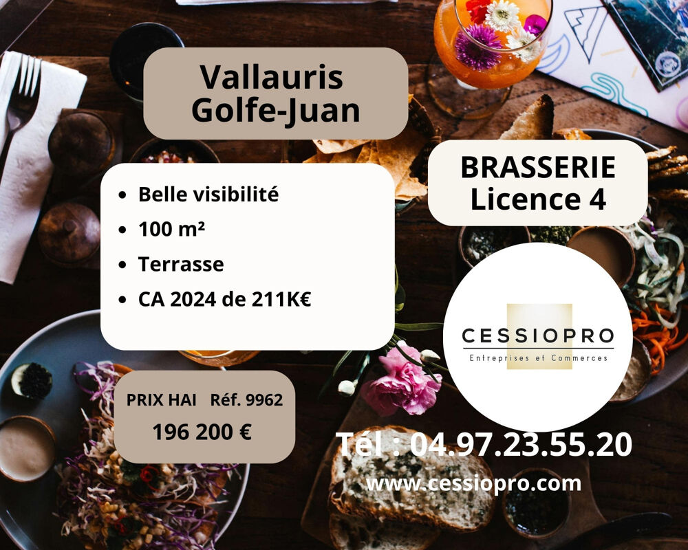   Agréable brasserie, licence 4, terrasse, idéal couple professionnel Vallauris-Golfe Juan, centre-ville 