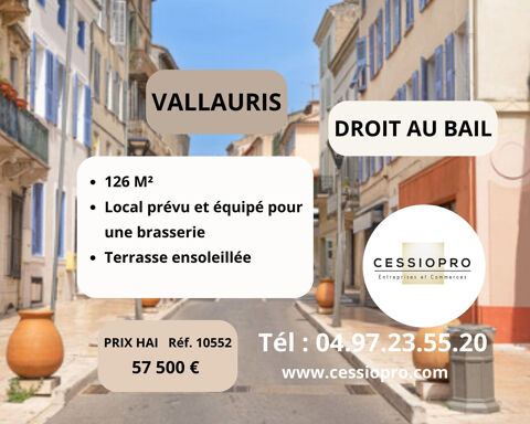Vallauris, Droit au bail,  local pr&eacute;vu et &eacute;quip&eacute; pour une brasserie, terrasse ensoleill&eacute;e. 57500 06220 Vallauris