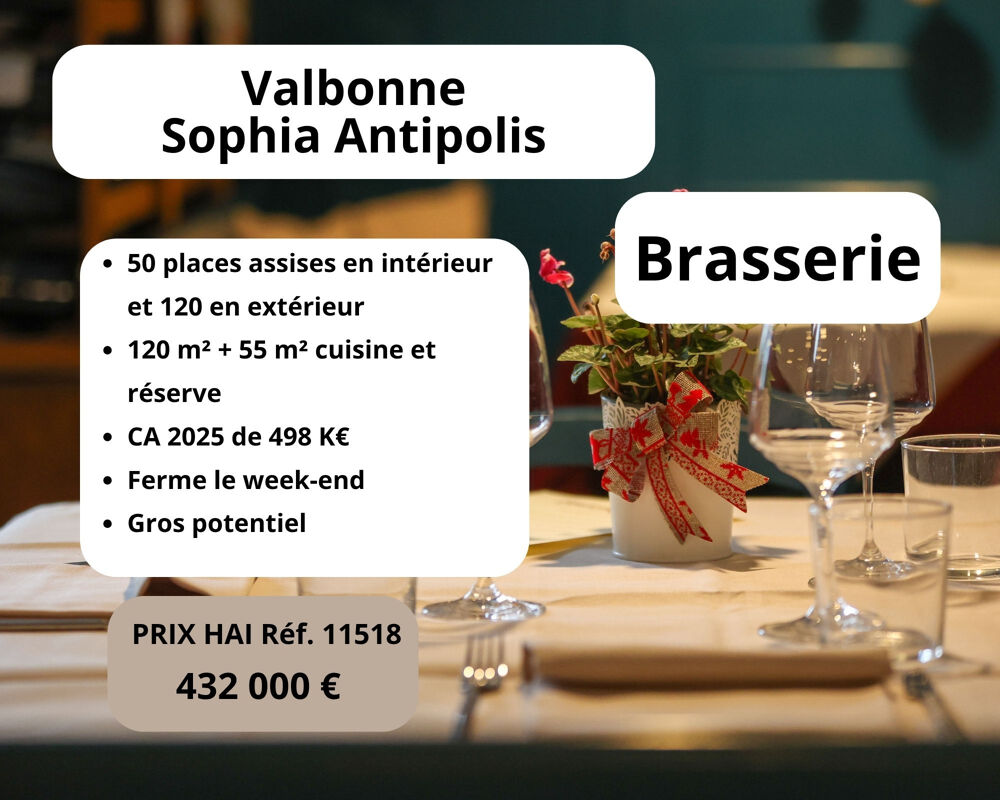   VALBONNE, SOPHIA ANTIPOLIS, BRASSERIE, GRANDE TERRASSE, FERME LE WEEK-END, GROS POTENTIEL 