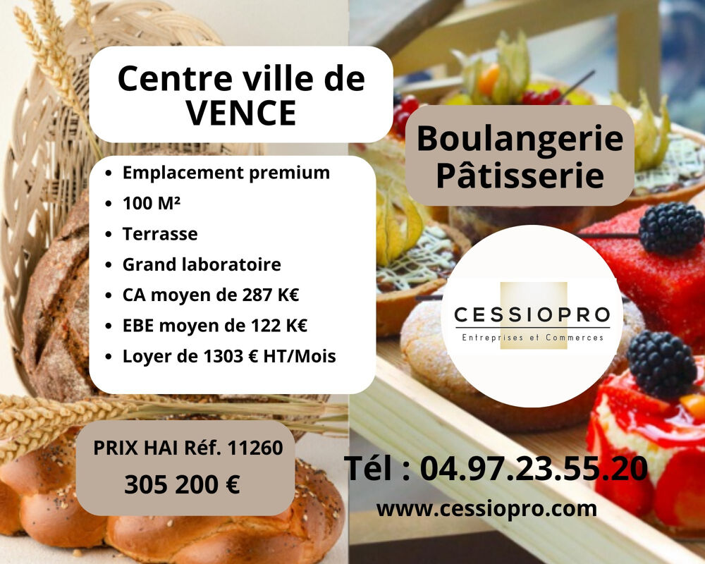   CENTRE VILLE DE VENCE   A vendre Boulangerie pâtisserie 100M2 + terrasse en plein de cœur de Vence Emplacement 