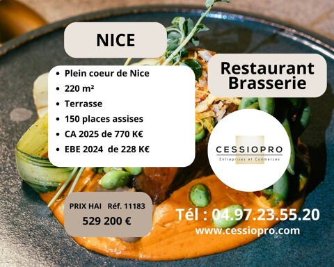 &Eacute;l&eacute;gant Restaurant/Brasserie 770K� de CA 2025 avec fort potentiel de d&eacute;veloppement   220 m2 en plein c�ur de N 529200 06000 Nice