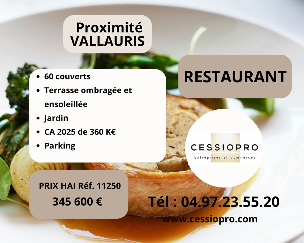   À proximité de Vallauris, restaurant avec terrasse, un parking spacieux et un jardin, idéal couple de professi 
