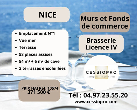 Murs et fonds de commerce de brasserie- Licence IV- avec vue mer à Nice 371500 06200 Nice