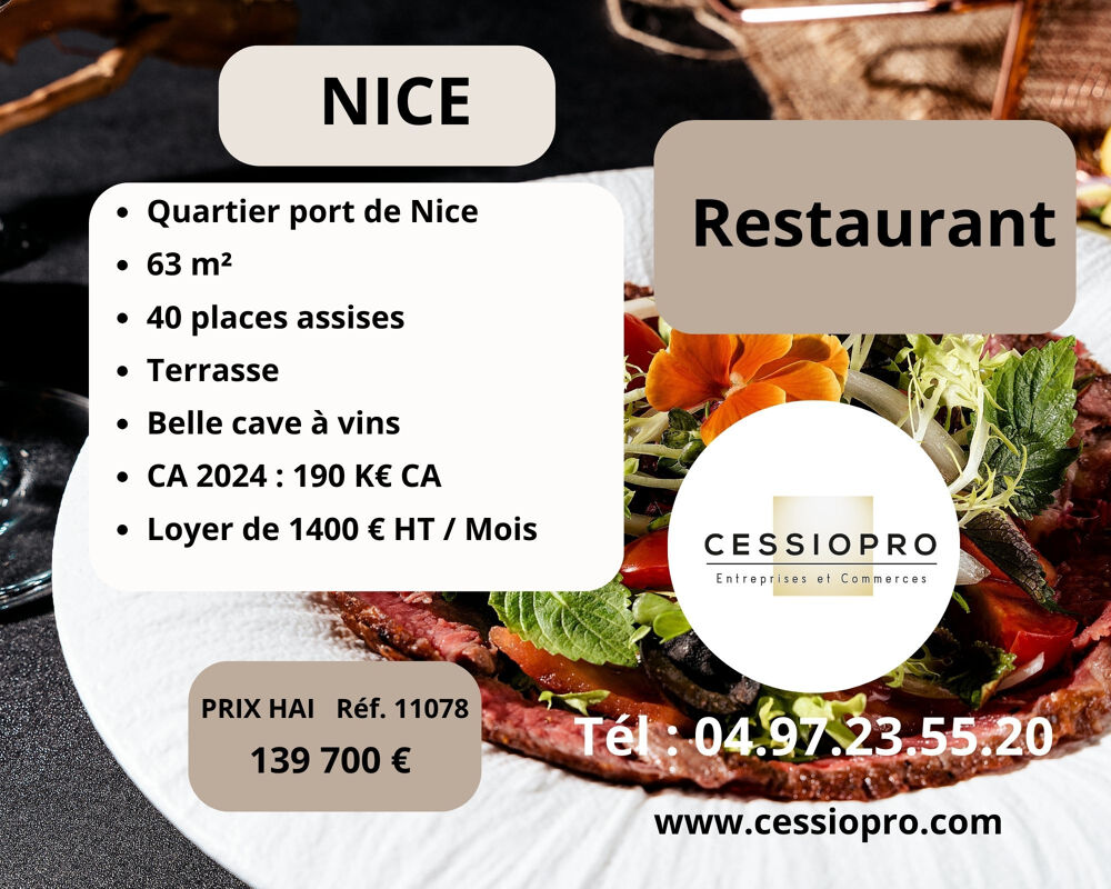   Restaurant avec Terrasse   Emplacement  recherché Quartier du Port de Nice 