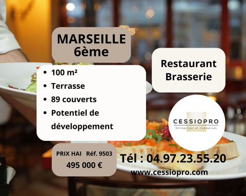 RESTAURANT BRASSERIE DE 100m2 + TERRASSE, MARSEILLE 6ieme 495000 13006 Marseille