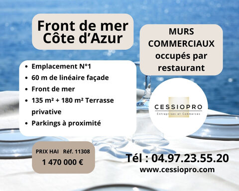 06 - MURS  COMMERCIAUX OCCUPES EN FRONT DE MER SUR LA C&Ocirc;TE D'AZUR 1470000 06700 St laurent du var