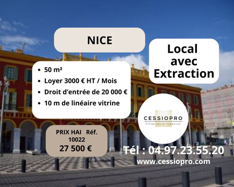 NICE - PAS DE PORTE OU LOCATION AVEC BAIL DE COURTE DURÉE D'UN LOCAL AVEC EXTRACTION 3000 06000 Nice