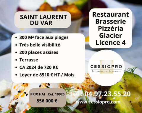 RESTAURANT BRASSERIE PIZZERIA GLACIER LICENCE 4 FACE AUX PLAGES 06 SAINT LAURENT DU VAR 856000 06700 St laurent du var