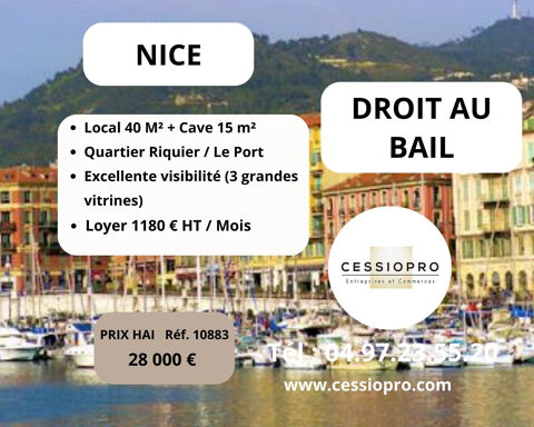 NICE  DROIT AU BAIL D' UN LOCAL DE 40 M 2 QUARTIER RIQUIER / LE PORT 28000 06000 Nice