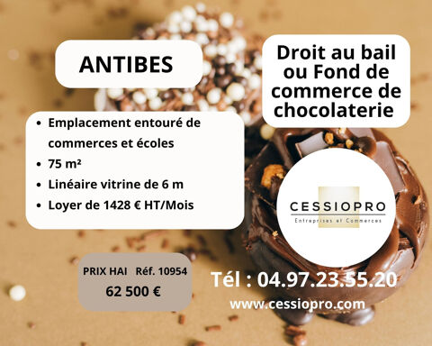 Antibes, D.A.B ou fonds de commerce chocolaterie, emplacement et r&eacute;putation, 6 m lin&eacute;aire vitrine. 62500 06600 Antibes