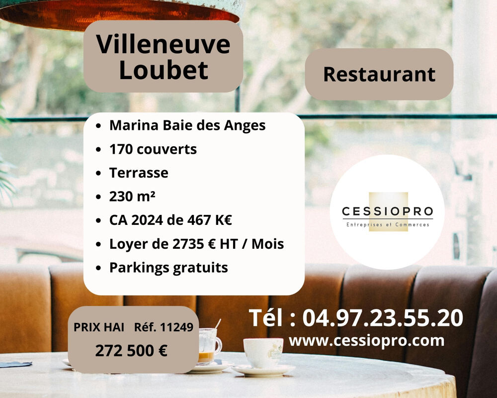   Restaurant, Villeneuve Loubet, Marina Baie des Anges, gros potentiel, belle capacité d'accueil 