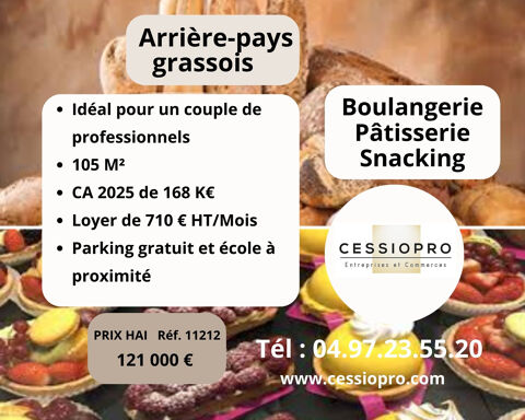 OPPORTUNIT&Eacute; &Agrave; SAISIR : BOULANGERIE-P&Acirc;TISSERIE- SNACKING Arri&egrave;re-Pays Grassois 121000 06130 Grasse