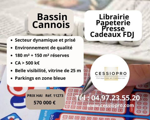 A vendre Librairie-Papeterie-Presse-Cadeaux FDJ -180 m2 BASSIN CANNOIS 570000 06400 Cannes