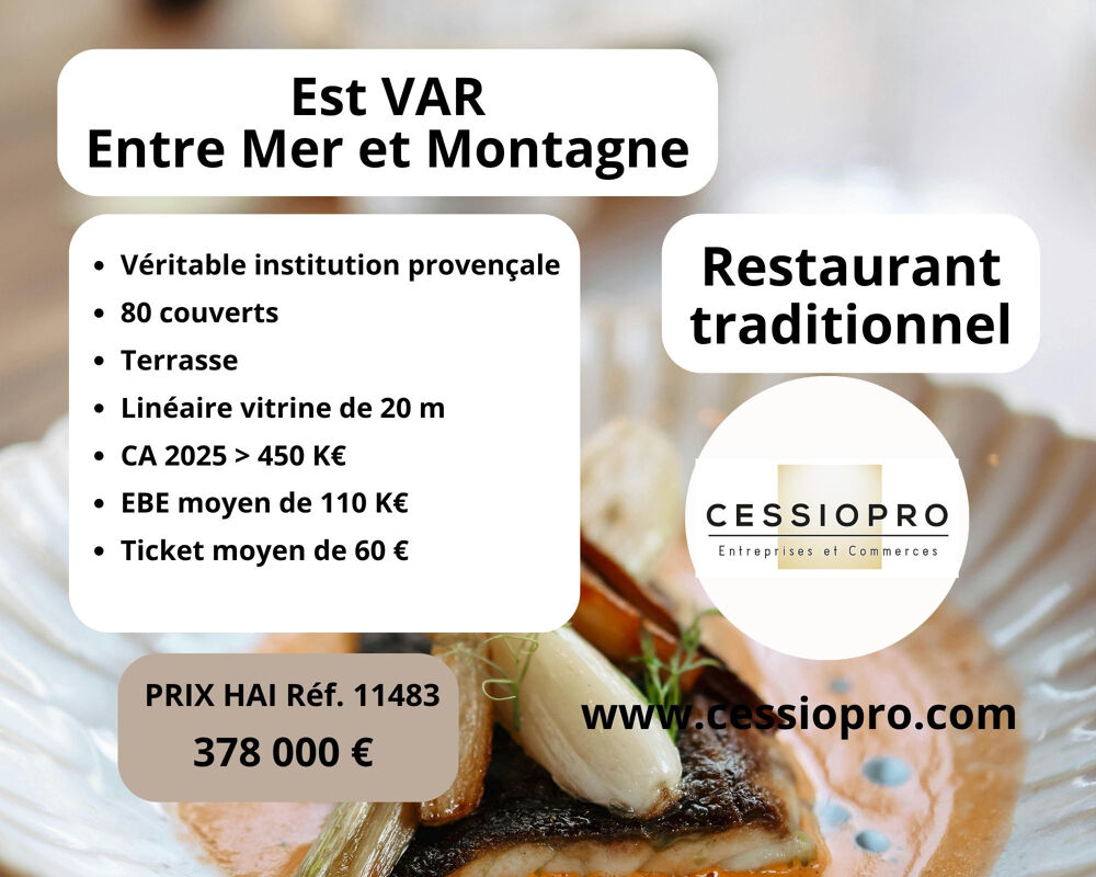   EXCLUSIVITÉ : RESTAURANT TRADITIONNEL DE RENOMMÉE   UNE VÉRITABLE INSTITUTION PROVENÇALE   EST VAR ENTRE MER E 