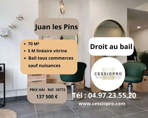 Droit au bail, 70 m2, 5 m lin&eacute;aire vitrine, bail tous commerces sauf nuisances, Juan-les-Pins, emplacement No1 137500 06160 Juan les pins