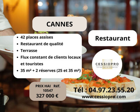Restaurant de qualit&eacute;, terrasse, bel emplacement, id&eacute;al couple professionnel - Cannes 327000 06400 Cannes