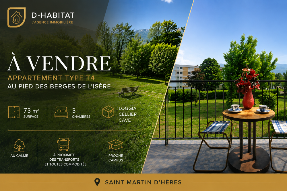 Vente Appartement Grand T4 lumineux avec balcon, loggia et cave   Secteur Campus St martin d heres