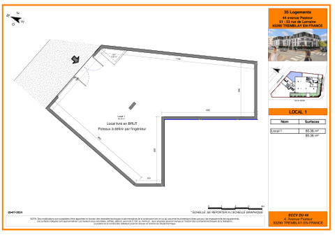 Local commercial de 85.63m2 &agrave; Tremblay-en-France 235000 93290 Tremblay en france