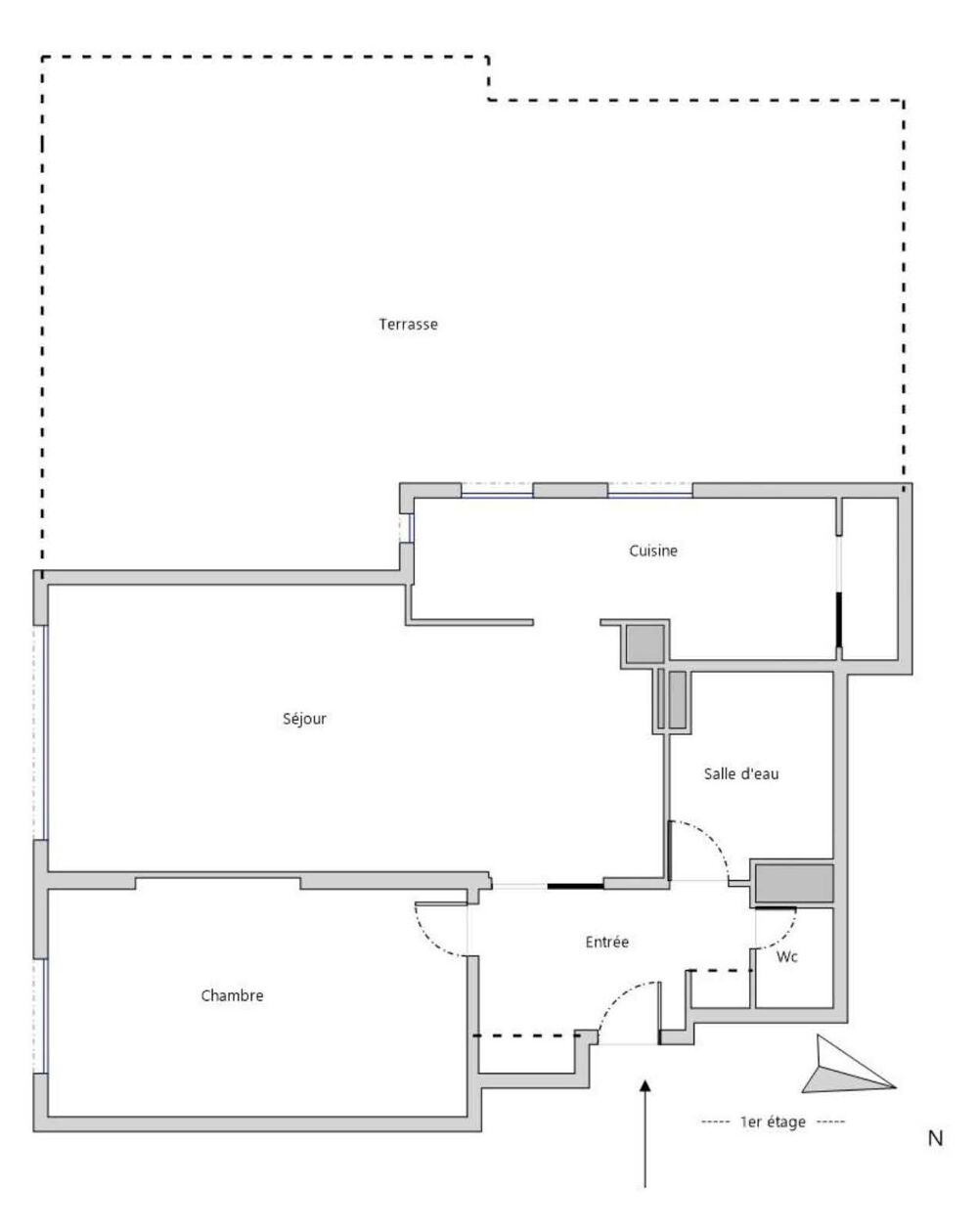 2 pièces 60m2 + terrasse-jardin 50m2 en étage