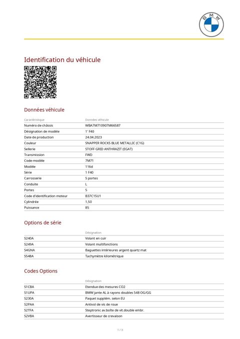S&eacute;rie 1 III (F40) 116dA 116ch Business Design DKG7 2023 occasion 57980 Diebling
