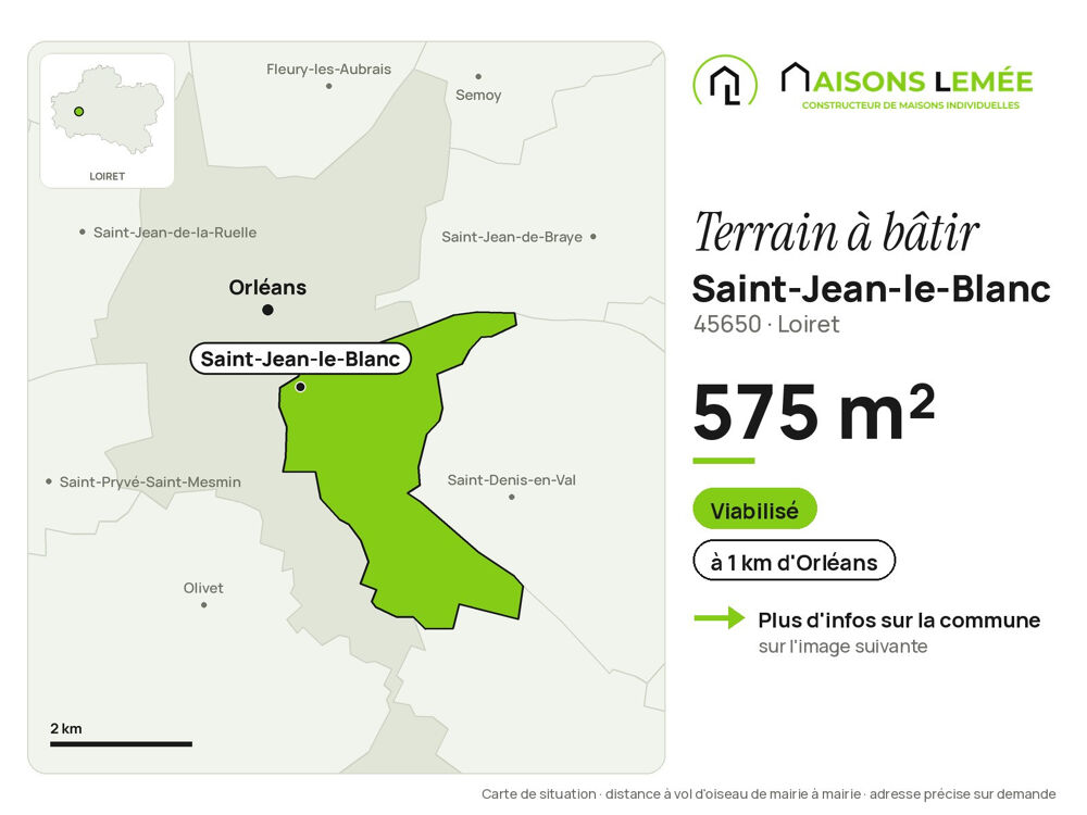 Vente Terrain Terrain à bâtir 575 m² viabilisé à Saint-Jean-le-Blanc Saint-jean-le-blanc