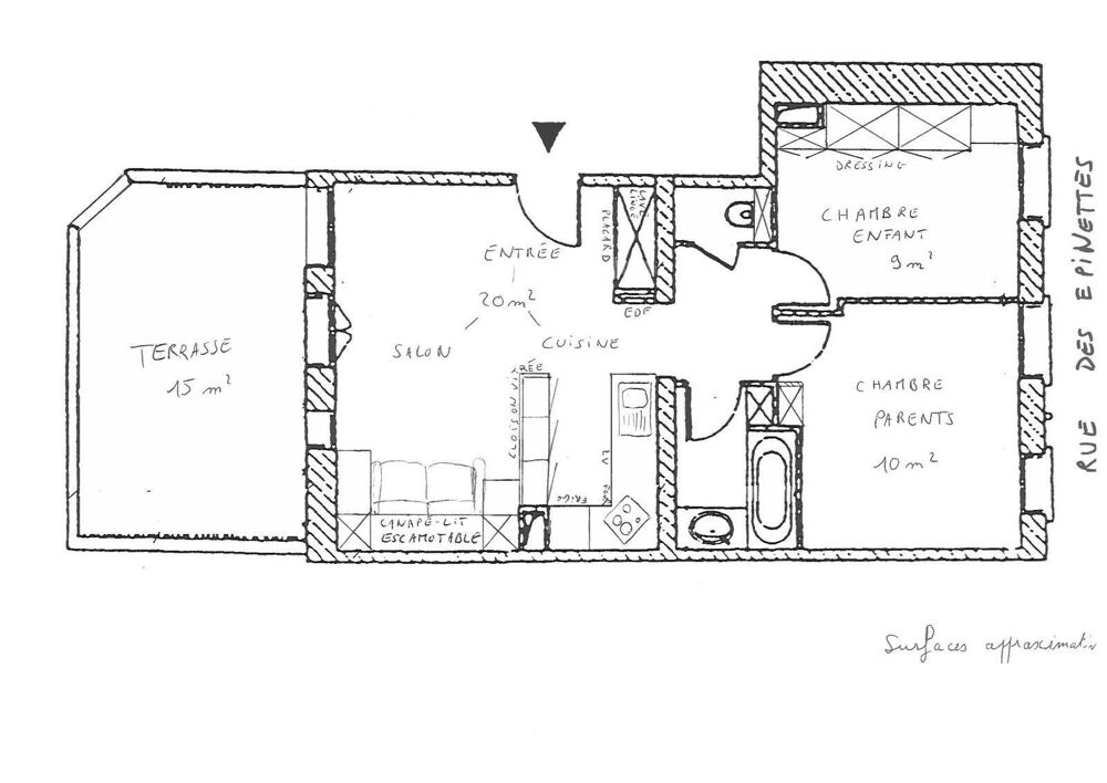 Location Appartement 3 pièces terrasse - Paris 17 Epinettes 2 ch. 45m² Paris 17