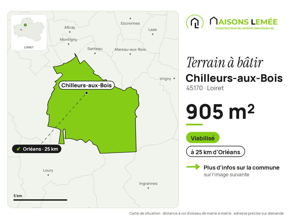 Vente Terrain Terrain à bâtir 905 m² viabilisé à Chilleurs-aux-Bois Chilleurs-aux-bois