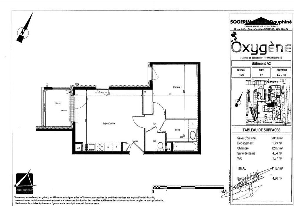 Annemasse proche centre- Joli Type 2 de 41.67 m2 dans Immeuble récent