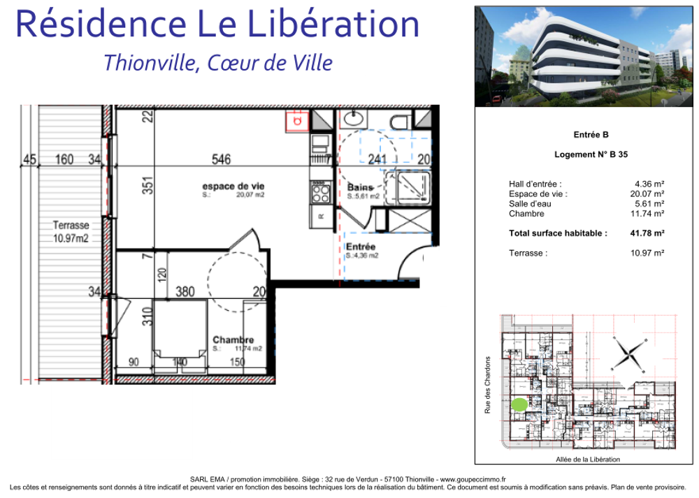 Vente Appartement T2 de 41.78 m2 Rsidence Le Libration - Thionville Thionville