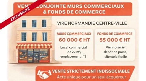 FONDS DE COMMERCE ET MURS COMMERCIAUX INDISSOCIABLES A LA VENTE VIRE NORMANDIE 55000 14500 Vire normandie